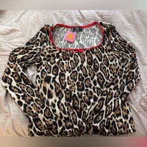Dressed in LALA Leopard Print Top with Red Trim